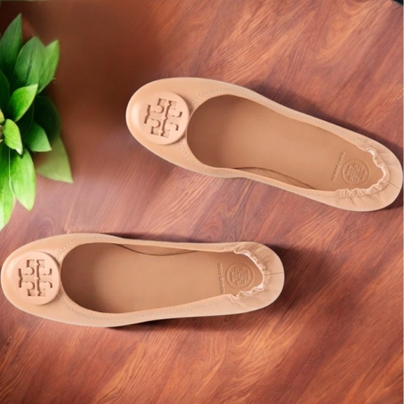 Tory Burch Shoes - Tory Burch Mini Patent Leather Flats-Timeless Tan Signature Logo. Excellent!